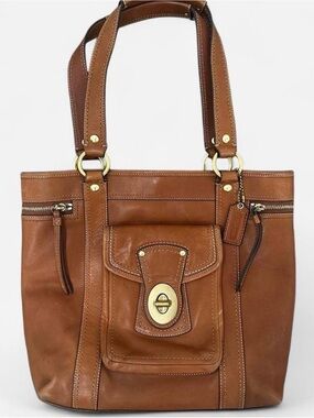 Vintage Y2K Coach Legacy Gigi Brown Leather Blue Interior Tote Bag Gold Hardware